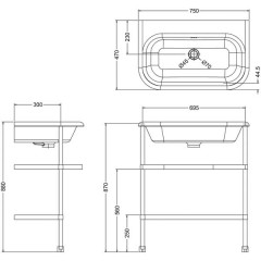 Раковина Burlington Clearwater 75 с хромированным подстольем