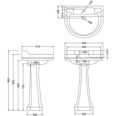 Раковина Burlington Edwardian Round 62 с пьедесталом Regal