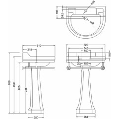 Раковина Burlington Edwardian Round 62 с пьедесталом Regal и полотенцедержателем