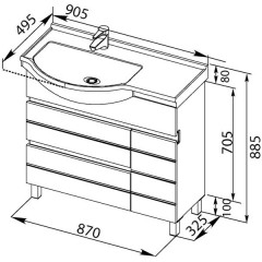 Тумба с раковиной Aquanet Доминика 90 L белый 00181969 + 00176497