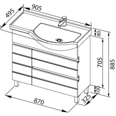 Тумба с раковиной Aquanet Доминика 90 R белый 00176569 + 00181977