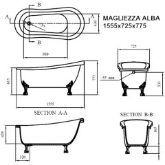 Ванна акриловая Magliezza Alba RAL DO 155,5x72,5