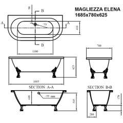 Ванна акриловая Magliezza Elena RAL BR 168,5x78