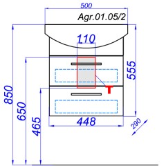 Тумба под раковину Aqwella Аллегро 50 подвесная (2 ящика) Agr.01.05/2