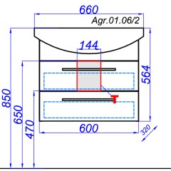 Тумба под раковину Aqwella Аллегро 65 подвесная (2 ящика) Agr.01.06/2