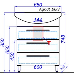 Тумба под раковину Aqwella Аллегро 65 напольная (3 ящика) Agr.01.06/3