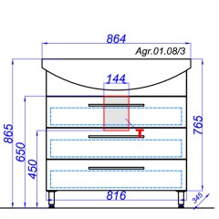 Тумба под раковину Aqwella Аллегро 85 напольная (3 ящика) Agr.01.08/3