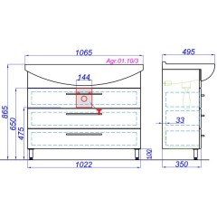 Тумба под раковину Aqwella Аллегро 105 напольная (3 ящика) Agr.01.10/3