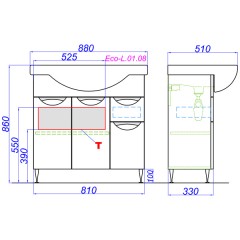 Тумба под раковину Aqwella ЭкоЛайн 85 ECOL0108