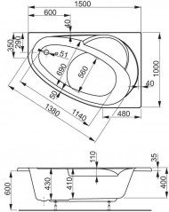 Ванна акриловая Vagnerplast Flora 150 Right VPBA151FLA3PX-04