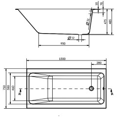 Ванна акриловая Cersanit Crea 150x75