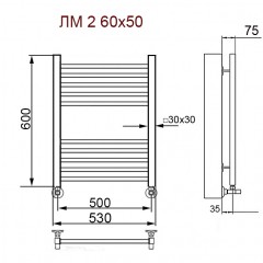 Полотенцесушитель водяной Ника Modern ЛМ 2 с вентилями 80x30