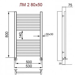 Полотенцесушитель водяной Ника Modern ЛМ 2 с вентилями 80x30