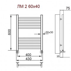 Полотенцесушитель водяной Ника Modern ЛМ 2 с вентилями 80x40