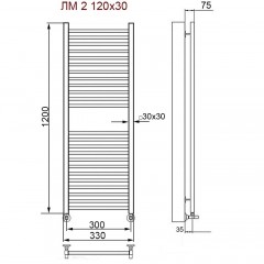 Полотенцесушитель водяной Ника Modern ЛМ 2 с вентилями 120x30