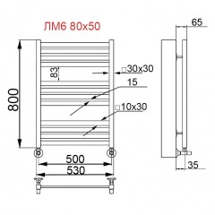 Полотенцесушитель водяной Ника Modern ЛМ 6 черный 80x50