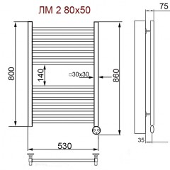 Полотенцесушитель электрический Ника Modern ЛМ 2 белый Matt масляный 80x50