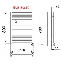 Полотенцесушитель электрический Ника Modern ЛМ 6 Antique silver matt масляный 80x50