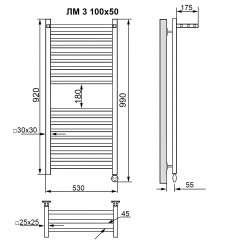 Полотенцесушитель электрический Ника Modern ЛМ 3 хром масляный 100x50