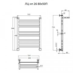 Полотенцесушитель Тругор Квадро ЛЦ НП 26 П 80х50