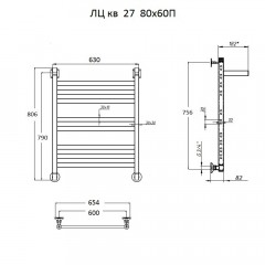 Полотенцесушитель Тругор Квадро ЛЦ КВ 27 П 80х60