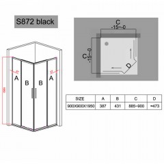 Душевое ограждение Black&White S872 Black 900x900