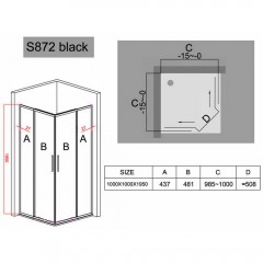 Душевое ограждение Black&White S872 Black 1000x1000