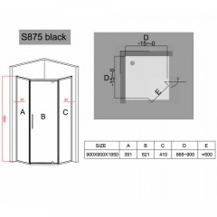 Душевое ограждение Black&White S875 Black 900x900