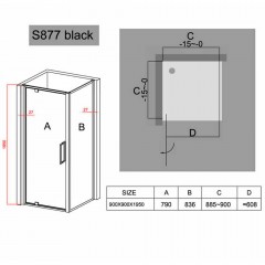 Душевое ограждение Black&White S877 Black 900x900