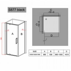 Душевое ограждение Black&White S877 Black 1000x1000