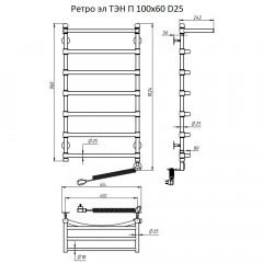 Полотенцесушитель электрический Тругор Ретро ТЭН П 100х60