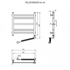Полотенцесушитель электрический Тругор Квадро ЛЦ 26 60х50