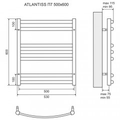 Полотенцесушитель электрический Lemark Atlantiss LM32607REBL П7 500x600 чёрный