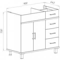 Тумба под раковину Misty Купер 90 (4 ящика) L П-Куп01090-0124ЯЛ