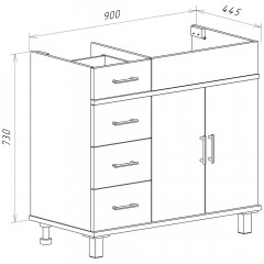 Тумба под раковину Misty Купер 90 (4 ящика) R П-Куп01090-0124ЯП