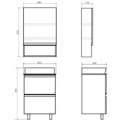 Тумба с раковиной Comforty Эдинбург 60Н бетон светлый (раковина 9055RA-50)