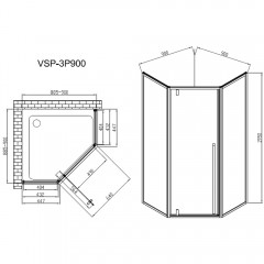 Душевое ограждение Vincea Penta VSP-3P900CLB