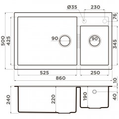 Мойка кухонная Omoikiri Tedori 86-2-LB-DC