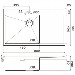 Мойка кухонная Omoikiri Akisame 86-Side-IN-L