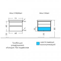 Тумба с раковиной СаНта Лондон 70 подвесная (Фостер)