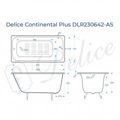 Ванна чугунная Delice France Continental Plus 100x70 DLR230642-AS