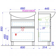 Тумба с раковиной Aqwella Rodos 65 напольная белый